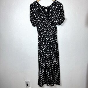 On 34th Cherry Print Dress Womens Large Black White Retro Rockabilly Spring READ